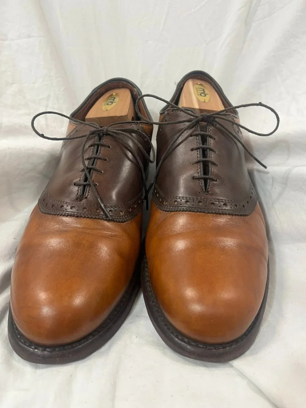 Allen Edmonds Shelton Two Tone Brown Leather Saddle Oxford Dress Shoes Mens 12 E